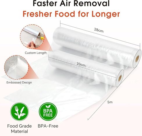 رولات أكياس تفريغ الهواء، عبوتان بحجم قابل للتخصيص، بكرات حفظ طعام مزخرفة خالية من مادة BPA لفيديو Sous Vide والفريزر وإعداد الوجبات، متوافقة مع جميع ماكينات إغلاق الفراغات (8 بوصة × 16 بوصة و11 بوصة × 16 بوصة) in Kuwait