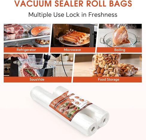 رولات أكياس تفريغ الهواء، عبوتان بحجم قابل للتخصيص، بكرات حفظ طعام مزخرفة خالية من مادة BPA لفيديو Sous Vide والفريزر وإعداد الوجبات، متوافقة مع جميع ماكينات إغلاق الفراغات (8 بوصة × 16 بوصة و11 بوصة × 16 بوصة) in Kuwait