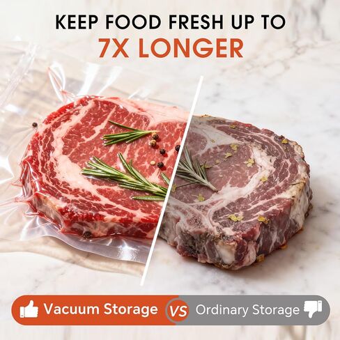 رولات أكياس تفريغ الهواء، عبوتان بحجم قابل للتخصيص، بكرات حفظ طعام مزخرفة خالية من مادة BPA لفيديو Sous Vide والفريزر وإعداد الوجبات، متوافقة مع جميع ماكينات إغلاق الفراغات (8 بوصة × 16 بوصة و11 بوصة × 16 بوصة) in Kuwait