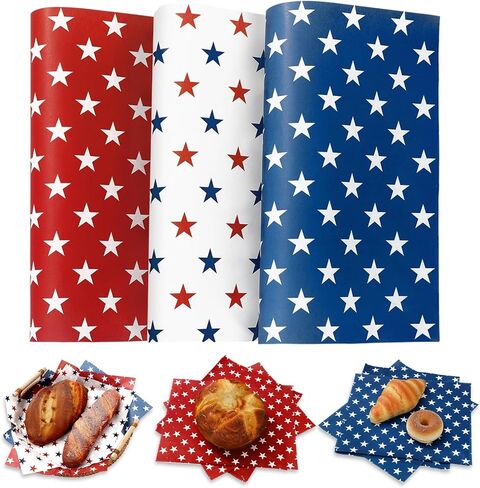 JarThenaAMCS 150Pcs Patriotic Wax Paper Red White Blue Star Deli Paper Tissue 4th of July Sandwich Wrap Paper Independence Day Waterproof Oil-Proof Picnic Liner for Party Kitchen Supplies in Saudi Arabia
