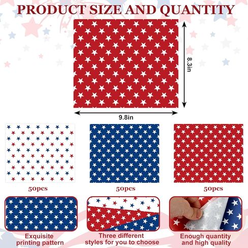 JarThenaAMCS 150Pcs Patriotic Wax Paper Red White Blue Star Deli Paper Tissue 4th of July Sandwich Wrap Paper Independence Day Waterproof Oil-Proof Picnic Liner for Party Kitchen Supplies in Saudi Arabia