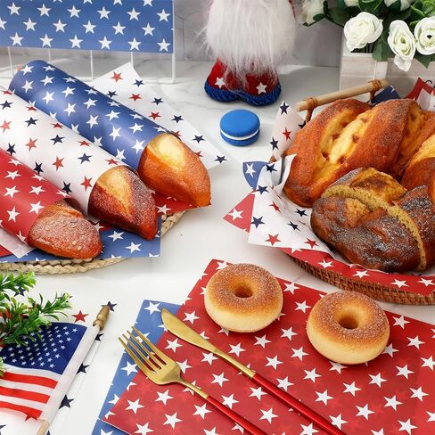 JarThenaAMCS 150Pcs Patriotic Wax Paper Red White Blue Star Deli Paper Tissue 4th of July Sandwich Wrap Paper Independence Day Waterproof Oil-Proof Picnic Liner for Party Kitchen Supplies in Saudi Arabia
