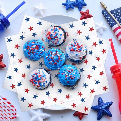JarThenaAMCS 150Pcs Patriotic Wax Paper Red White Blue Star Deli Paper Tissue 4th of July Sandwich Wrap Paper Independence Day Waterproof Oil-Proof Picnic Liner for Party Kitchen Supplies in Saudi Arabia