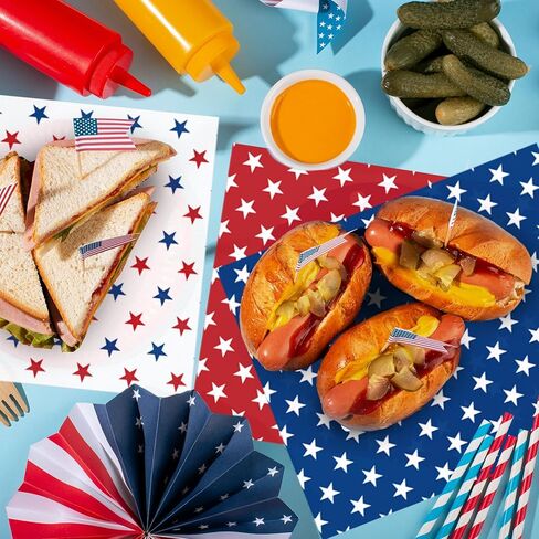 JarThenaAMCS 150Pcs Patriotic Wax Paper Red White Blue Star Deli Paper Tissue 4th of July Sandwich Wrap Paper Independence Day Waterproof Oil-Proof Picnic Liner for Party Kitchen Supplies in Saudi Arabia
