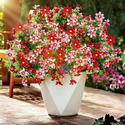 Artificial Flowers for Outdoors, Durable UV Resistant Artificial Outdoor Flowers, Colorful Mix Faux Daisy with Eucalyptus Leaves for Planters Porches Patios Yards Decor in Saudi Arabia