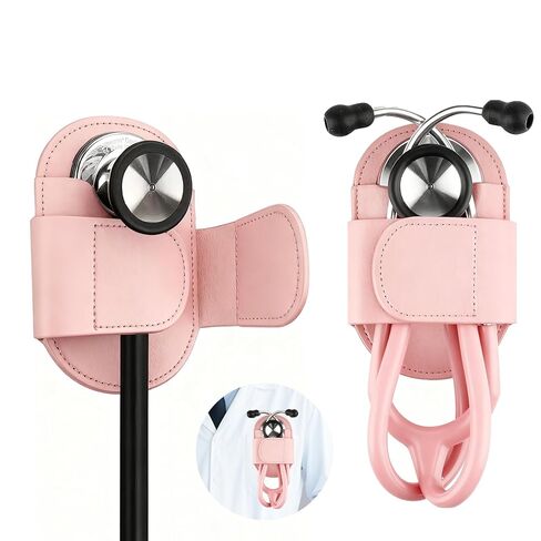 مشبك حامل سماعة الطبيب، مشبك الورك لسماعة الطبيب المغناطيسية للدعك، حافظة سماعة طبية سوداء من جلد البولي يوريثان لـ 3M Littmann ADC EKO 500، حامل مشبك حزام سماعة الطبيب للأطباء والممرضات EMT EMS in Kuwait