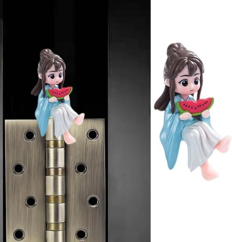 Hinge Heads Decorative Topper Set 1PCS, Home Decoration,Magnetic Hinge Head Toppers Door Hinge, Cute Mini Creative Retro Blue Girl Eating Watermelon, Resin Ornament in Saudi Arabia