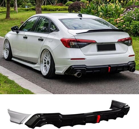 Rear Bumper Diffuser Compatible with for 2022 2023 2024 2025 Honda Civic Sedan YOFER V2 REAR DIFFUSER+ CORNER SPATS (Red) in Kuwait