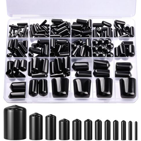 HNYYZL 184Pcs Black Round Vinyl Rubber End Caps - Durable Bolt & Screw Covers (2/25" to 4/5") for Protection and Aesthetics in Kuwait