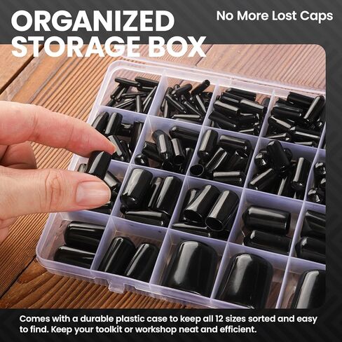 HNYYZL 184Pcs Black Round Vinyl Rubber End Caps - Durable Bolt & Screw Covers (2/25" to 4/5") for Protection and Aesthetics in Kuwait