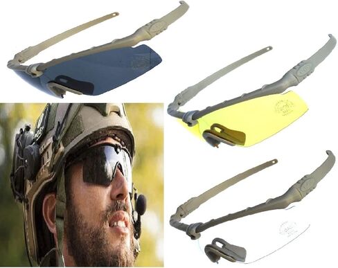 GALAXYLENSE Ballistic Z87 نظارات شمسية عسكرية تكتيكية عالية المقاومة للصدمات مع 3 عدسات بديلة وحامل نظارات طبية، لون كاكي in Saudi Arabia