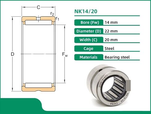 1PCS NK14/20 NK142220 14X22X20 Needle Roller Bearings with Machined Rings Without an Inner Ring in Kuwait