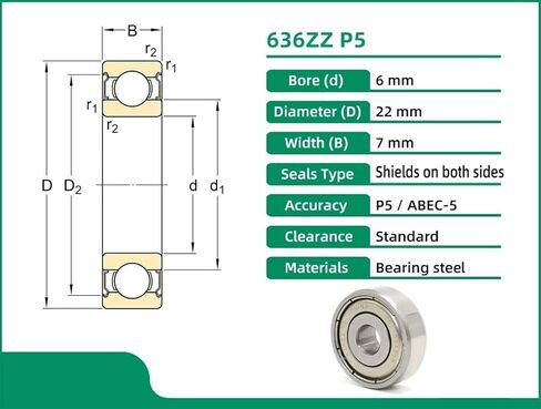 636ZZ P5 6x22x7 Bearing 636Z 636 ABEC-5 Single Row Deep Groove Ball Bearings Metric High Speed 1Pcs in Kuwait
