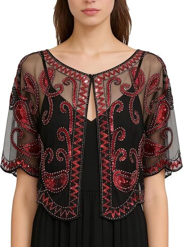 Sequin Shawl Cape for Women Formal,Black, Mesh Evening Wrap,1920s Art Lace Deco Beaded Capelet, Formal Cover Up in Saudi Arabia