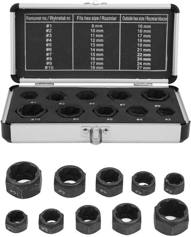 Bolt Remover Hex Black Steel Damaged Nut Stud Extractor Removal Kit with Aluminium Box for Repairs in Kuwait