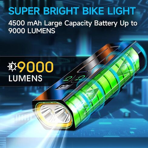 2025 أضواء دراجة ساطعة لركوب الليل 9500 لومن، مصباح أمامي للدراجة، دراجة قابلة لإعادة الشحن عبر USB 3 مصابيح LED - 17 وضعية وقت التشغيل 52+ ساعة، ضوء خلفي لركوب الدراجات على الطرق الجبلية، IPX6 مقاوم للماء in Kuwait