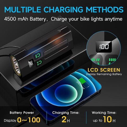 2025 أضواء دراجة ساطعة لركوب الليل 9500 لومن، مصباح أمامي للدراجة، دراجة قابلة لإعادة الشحن عبر USB 3 مصابيح LED - 17 وضعية وقت التشغيل 52+ ساعة، ضوء خلفي لركوب الدراجات على الطرق الجبلية، IPX6 مقاوم للماء in Kuwait
