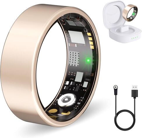 Smart Health Rings for Women & Men Fitness Ring with Heart Rate, Blood Oxygen, Step Tracker Ring, Sleep Tracker, IP68 Waterproof Smart Ring for iOS & Android,No Subscription Fee(Gold, 8#) in Saudi Arabia