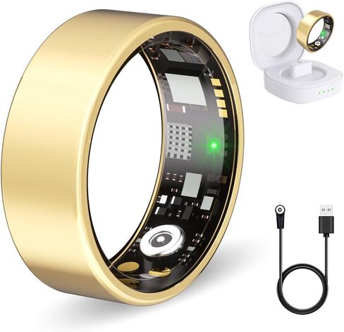 Smart Health Rings for Women & Men Fitness Ring with Heart Rate, Blood Oxygen, Step Tracker Ring, Sleep Tracker, IP68 Waterproof Smart Ring for iOS & Android,No Subscription Fee(Gold, 8#) in Saudi Arabia