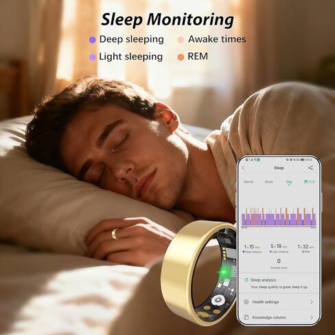 Smart Health Rings for Women & Men Fitness Ring with Heart Rate, Blood Oxygen, Step Tracker Ring, Sleep Tracker, IP68 Waterproof Smart Ring for iOS & Android,No Subscription Fee(Gold, 8#) in Saudi Arabia