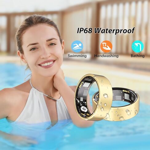 Smart Health Rings for Women & Men Fitness Ring with Heart Rate, Blood Oxygen, Step Tracker Ring, Sleep Tracker, IP68 Waterproof Smart Ring for iOS & Android,No Subscription Fee(Gold, 8#) in Saudi Arabia