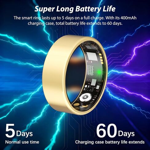 Smart Health Rings for Women & Men Fitness Ring with Heart Rate, Blood Oxygen, Step Tracker Ring, Sleep Tracker, IP68 Waterproof Smart Ring for iOS & Android,No Subscription Fee(Gold, 8#) in Saudi Arabia