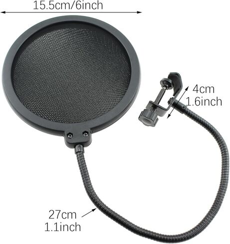 RLECS Professional Microphone Windshield Anti Vibration Filter Dual Layer Windshield with 360 Degree Gooseneck Clamp Stabilising Arm Suitable for Recording Studios Multimedia Production Entertainment in Kuwait