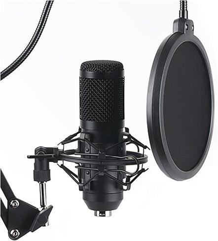 RLECS Professional Microphone Windshield Anti Vibration Filter Dual Layer Windshield with 360 Degree Gooseneck Clamp Stabilising Arm Suitable for Recording Studios Multimedia Production Entertainment in Kuwait