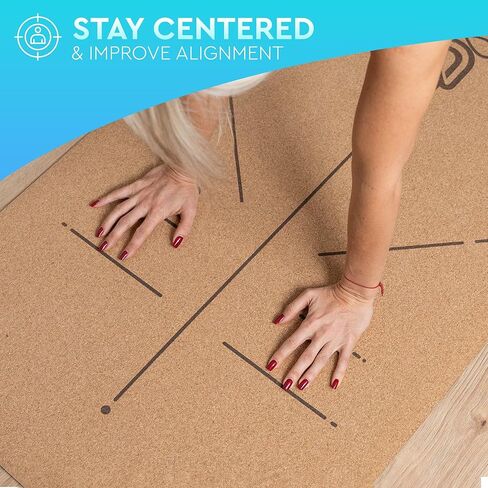 Natural Cork Yoga Mat with Alignment Lines and 55 Instructional Cards in 7 Themes for Beginner - Non-Slip Eco Friendly - 183x66x5mm for Home Workouts, Balance & Precision in Saudi Arabia