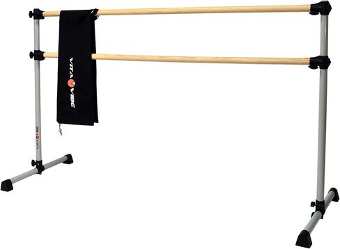 Vita Vibe - صنع في الولايات المتحدة الأمريكية - قضيب باليه من خشب الرماد من سلسلة Prodigy - شريط مزدوج محمول مع حقيبة حمل - شريط تمدد/رقص قائم بذاته - 4 أقدام - 5 أقدام in Kuwait