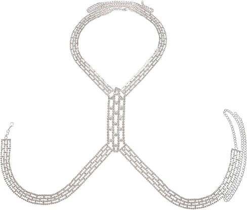 Full Rhinestone Harness Bra Body Chain for Men & Women - Sexy Bikini Crystal Bra Lingerie Festival Rave Waist Chain Body Accessories Jewelry in Saudi Arabia