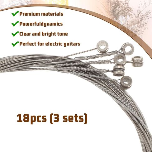 18 PCS Guitar Strings Electric - 3 Full Sets Stainless Steel Core Guitar Strings Electric - Includes E-1st B-2nd G-3rd D-4th A-5th E-6th in Saudi Arabia