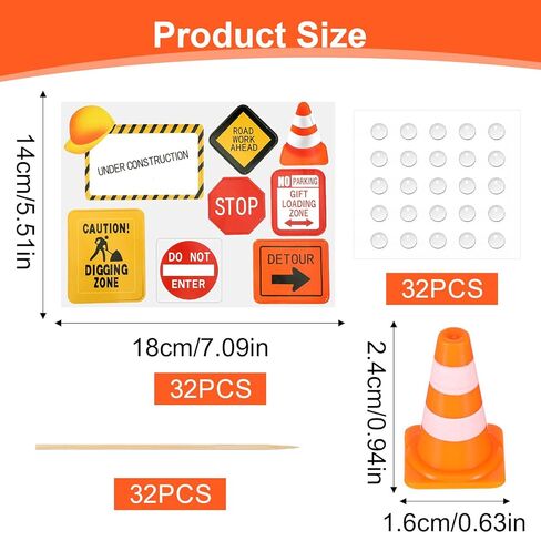 Roadblock Cone Sign Model 32pcs Mini Plastic Traffic Cones and 32Pcs Mini Traffic Signs Cupcake Toppers Safety Cones Cupcake Picks Orange Food Picks Road Sign Cake Decoration for Birthday Party in Saudi Arabia