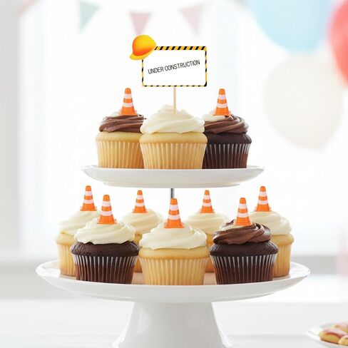 Roadblock Cone Sign Model 32pcs Mini Plastic Traffic Cones and 32Pcs Mini Traffic Signs Cupcake Toppers Safety Cones Cupcake Picks Orange Food Picks Road Sign Cake Decoration for Birthday Party in Saudi Arabia