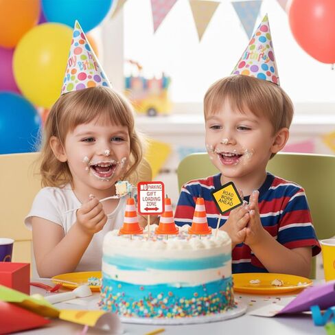 Roadblock Cone Sign Model 32pcs Mini Plastic Traffic Cones and 32Pcs Mini Traffic Signs Cupcake Toppers Safety Cones Cupcake Picks Orange Food Picks Road Sign Cake Decoration for Birthday Party in Saudi Arabia