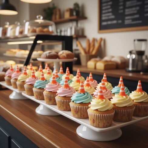 Roadblock Cone Sign Model 32pcs Mini Plastic Traffic Cones and 32Pcs Mini Traffic Signs Cupcake Toppers Safety Cones Cupcake Picks Orange Food Picks Road Sign Cake Decoration for Birthday Party in Saudi Arabia