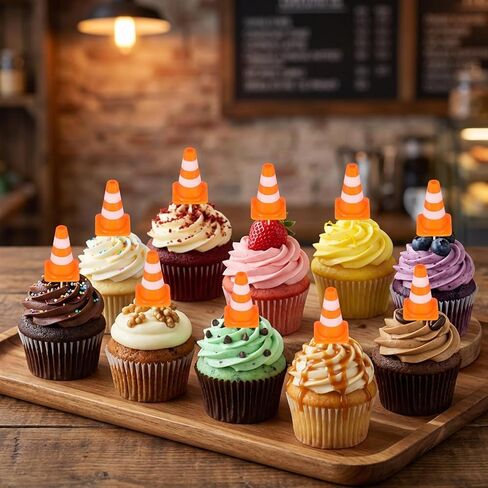 Roadblock Cone Sign Model 32pcs Mini Plastic Traffic Cones and 32Pcs Mini Traffic Signs Cupcake Toppers Safety Cones Cupcake Picks Orange Food Picks Road Sign Cake Decoration for Birthday Party in Saudi Arabia