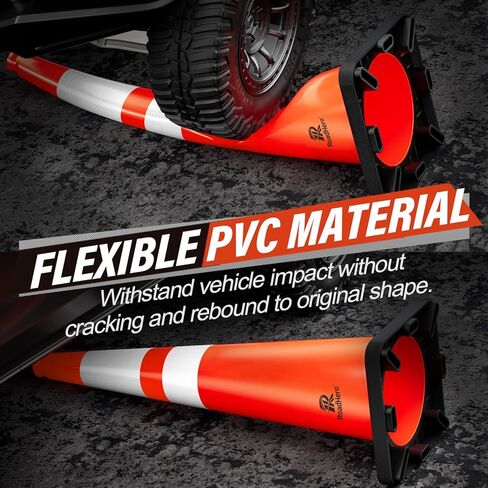 RoadHero 5 Pack 36 Inch Large Traffic Cones with Heavy Black Base, Orange Safety Cone with Reflective Collar for Parking Lot, Construction Work, Road Safety in Kuwait