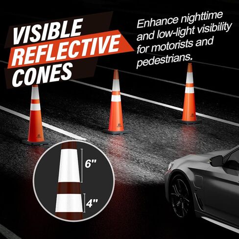 RoadHero 5 Pack 36 Inch Large Traffic Cones with Heavy Black Base, Orange Safety Cone with Reflective Collar for Parking Lot, Construction Work, Road Safety in Kuwait