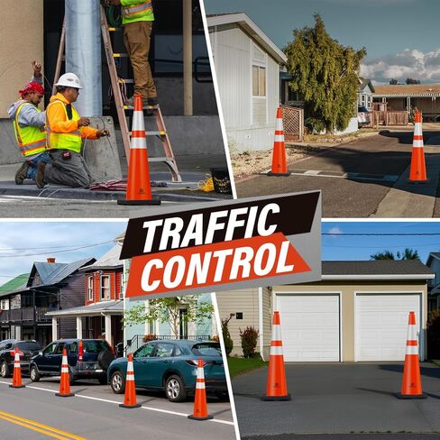 RoadHero 5 Pack 36 Inch Large Traffic Cones with Heavy Black Base, Orange Safety Cone with Reflective Collar for Parking Lot, Construction Work, Road Safety in Kuwait