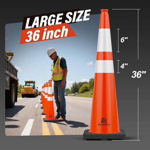 RoadHero 5 Pack 36 Inch Large Traffic Cones with Heavy Black Base, Orange Safety Cone with Reflective Collar for Parking Lot, Construction Work, Road Safety in Kuwait