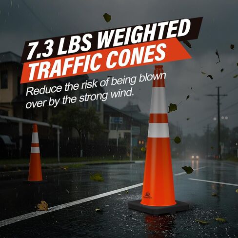 RoadHero 5 Pack 36 Inch Large Traffic Cones with Heavy Black Base, Orange Safety Cone with Reflective Collar for Parking Lot, Construction Work, Road Safety in Kuwait