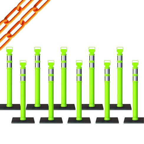 Trafford Industrial 10-Pack 45" Delineator Post Kit, 3" Reflective Collars, 10 lb Rubber Base (10 White Posts with 50 Ft. White Chain) in Saudi Arabia