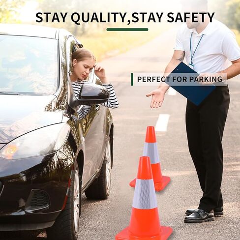 8 عبوات من مخاريط السلامة المرورية PVC المخروطية للطرق مقاس 18 بوصة للاستخدام في مواقف السيارات على الطرق المنزلية مع ياقة عاكسة in Kuwait