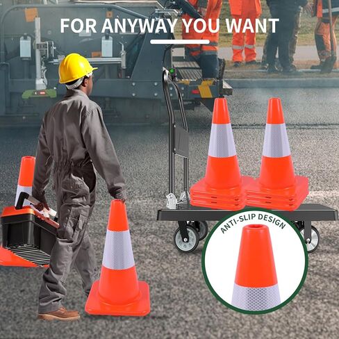 8 عبوات من مخاريط السلامة المرورية PVC المخروطية للطرق مقاس 18 بوصة للاستخدام في مواقف السيارات على الطرق المنزلية مع ياقة عاكسة in Kuwait