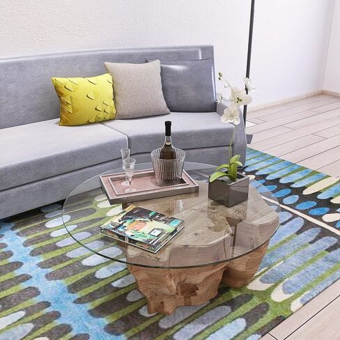 سطح طاولة زجاجي مستدير، مقاس 35.83 × 35.83 بوصة، زجاج مقوى بسمك 1/4 بوصة مع حافة مسطحة مصقولة، شفاف in Saudi Arabia
