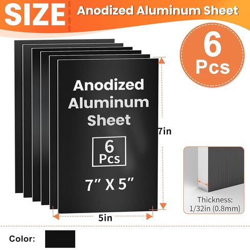 مجموعة صفائح ألومنيوم مؤكسدة من GCGOODS 6 قطع مقاس 7 × 5 بوصة، فراغات معدنية للنقش بالليزر، لوحات نقش للحرف اليدوية، الديكور، DIY، ألوان سوداء in Kuwait