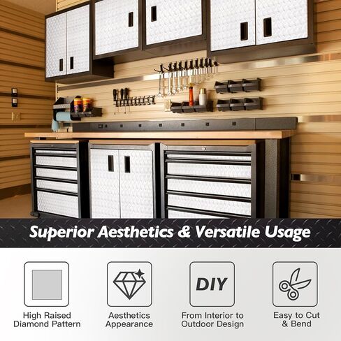 لوح معدني من الألومنيوم المنقوش بالألماس - فضي، لفة مقاس 2 × 8 قدم - مثالية لواقي حجر المقطورة، ولوحة الحائط RV والمشروعات التي تصنعها بنفسك in Kuwait