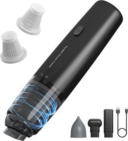 Handheld Vacuum Cordless, Car Vacuum Portable with 2 Suction Modes, Blow & Suction 2-in-1, Mini Vacuum Cleaner Rechargeable for Car, Home, Pet Hair, Office, Desk, Keyboards (Black) in Saudi Arabia