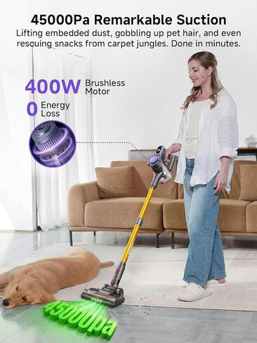 MONSGA Cordless Vacuum Cleaner, 45KPa 400W Stick Vacuum for Home, 50Mins Anti-Tangled Vacuum Cleaner with Charging Dock, Light-weighted Handheld Vacuum for Pet Hair/Carpet/Floor, LED Touch Display,MV3 in Saudi Arabia